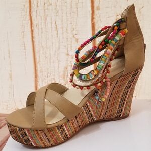 Wedge Heels New In Box Beaded Multicolor